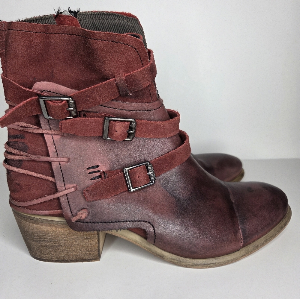 Roan Jag Bordo Heeled Booties Size 8 Burgundy Buckle Bohemian Leather